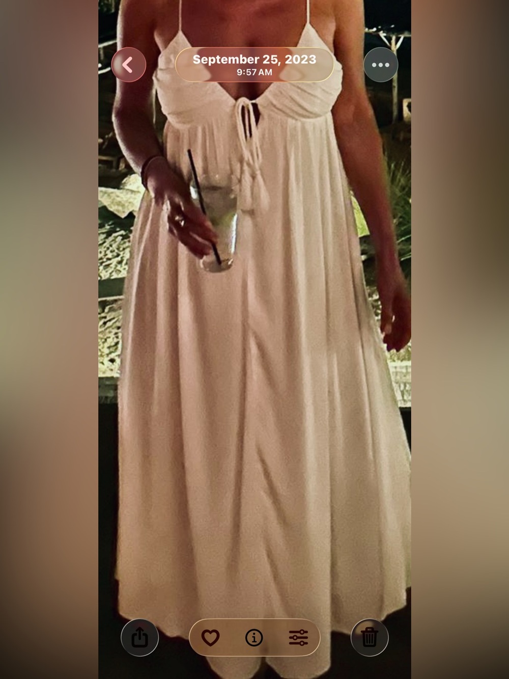 Women’s Cream Spaghetti-Strap Maxi Dress with Tie Front
